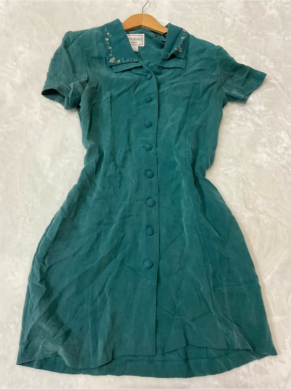 Vintage karin stevens Teal Button-Front Short-Sleeve Dress